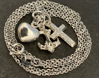 Vintage Sterling Silver Hope Charity Faith Pendant Necklace