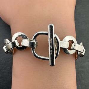 Vintage Chunky HeavySterling Silver Square Chain T-Bar Bracelet