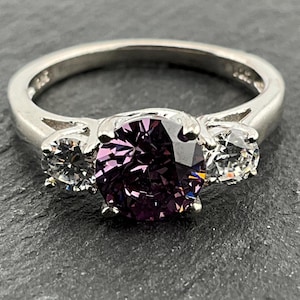 Vintage Pink & White Cubic Zirconia Sterling Silver Ring, UK Size N, US Size 7, EU Size 54