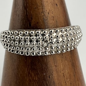 Vintage Diamond Sterling Silver Textured Half Eternity Ring, UK Size R, US Size 8 3/4, EU Size 58 1/2