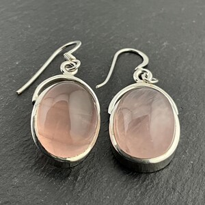 Vintage Sterling Silver Rose Quartz Dangle Earrings