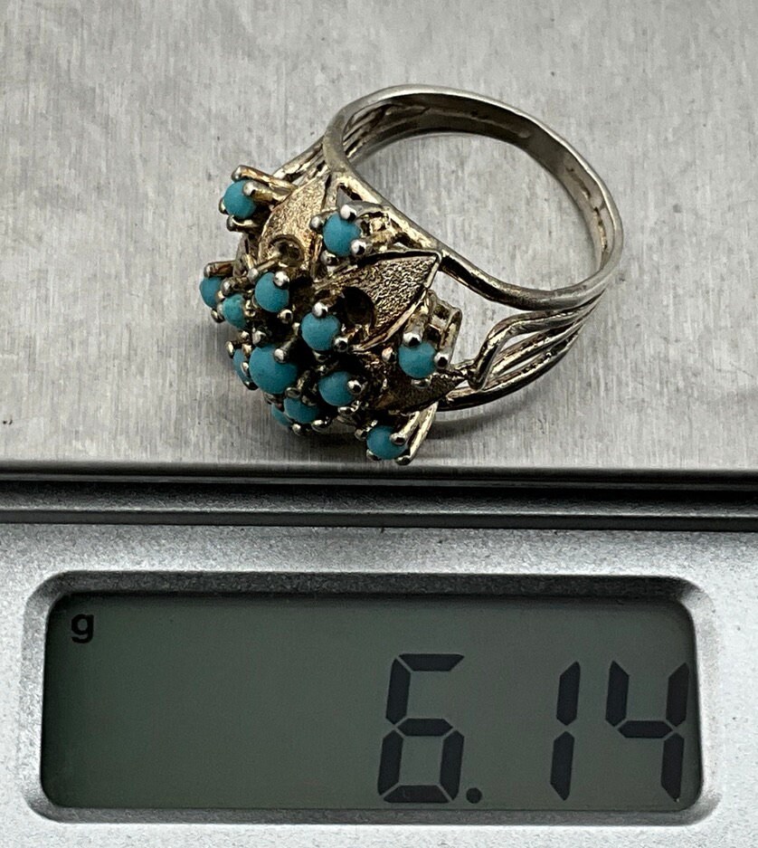 ヴィンテージ ターコイズ フラワー スターリング シルバー