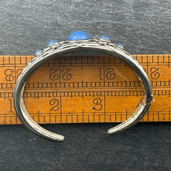 Vintage Solid Sterling Silver Agate Bangle - image 9