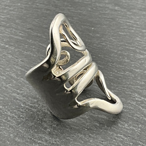 Vintage Sterling Silver Fork Statement Ring, UK S… - image 6
