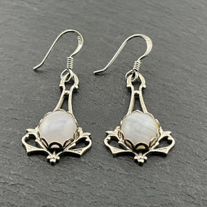 Vintage Lace Agate Sterling Silver Fancy Dangle Earrings
