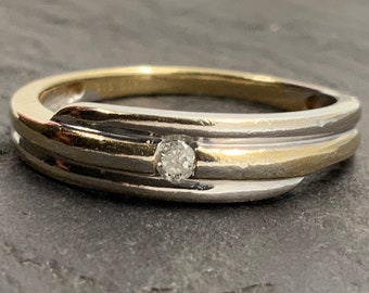 Vintage Diamond 18ct Gold Gilded Sterling Silver Dainty Solitaire Ring, UK Size M1/2, US Size 61/4, EU Size 52