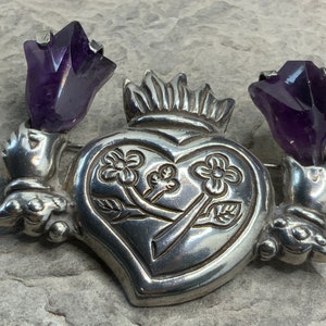 Vintage Sterling Silver Large Amethyst Brooch