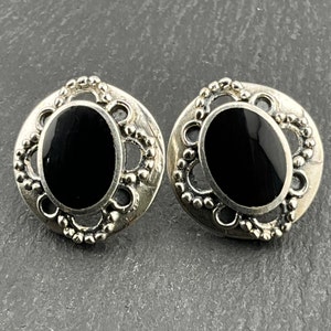 Vintage Sterling Silver Onyx Stud Statement Earrings,