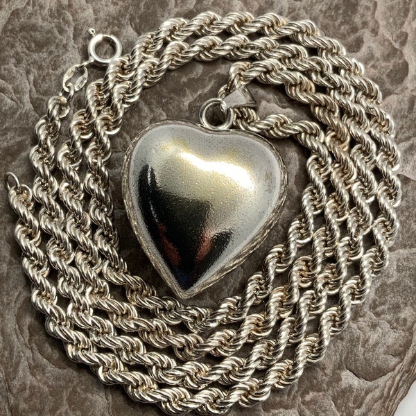 Vintage Heavy Sterling Silver Chime Harmony Heart Pendant Necklace