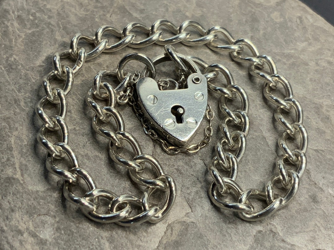Vintage Sterling Silver Charm Bracelet Heart Padlock - Etsy UK