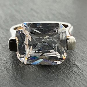 Vintage Cubic Zirconia Sterling Silver Statement Ring, UK Size P, US Size 7 1/2, EU Size 55 1/4