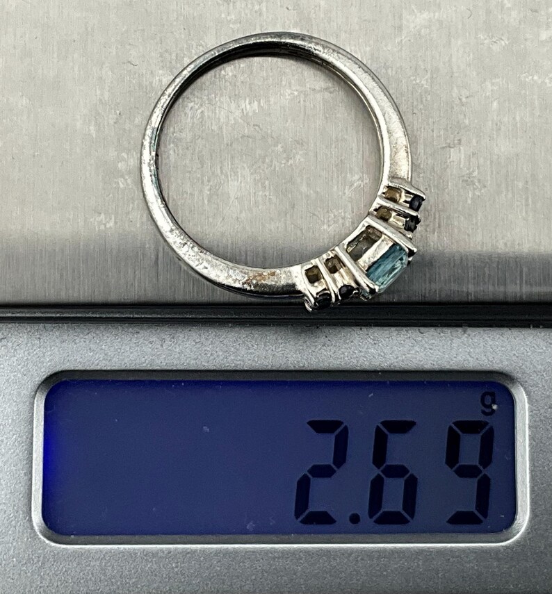 Vintage Topaz & Sapphire Sterling Silver Ring, UK Size P, US Size 7 1/2