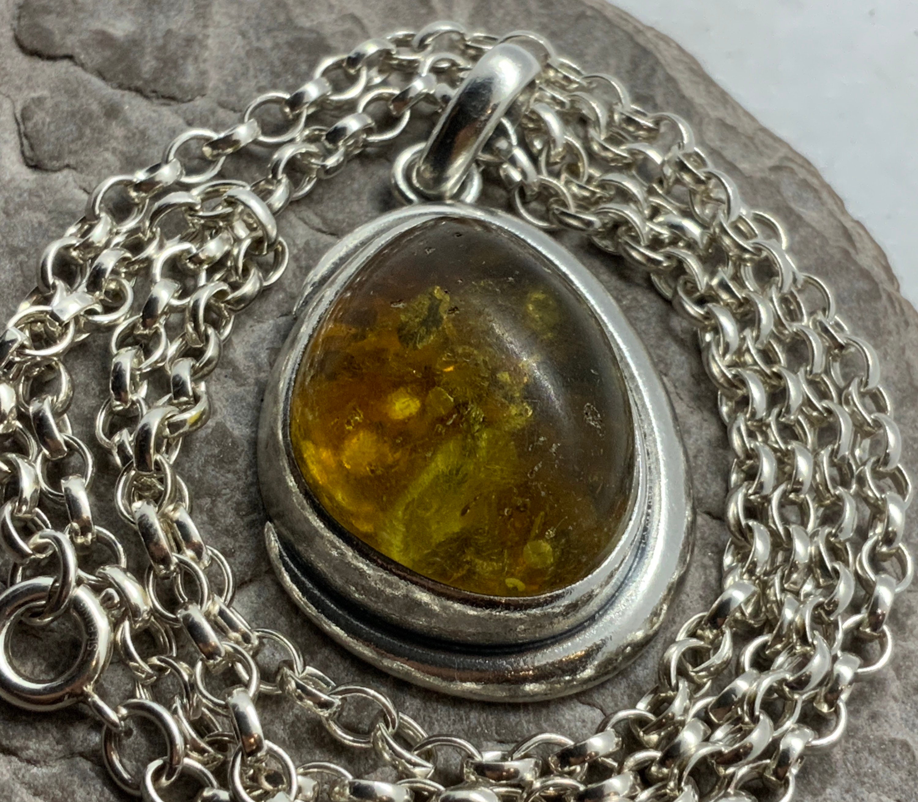 Vintage Large Sterling Silver Amber Pendant Necklace - Etsy