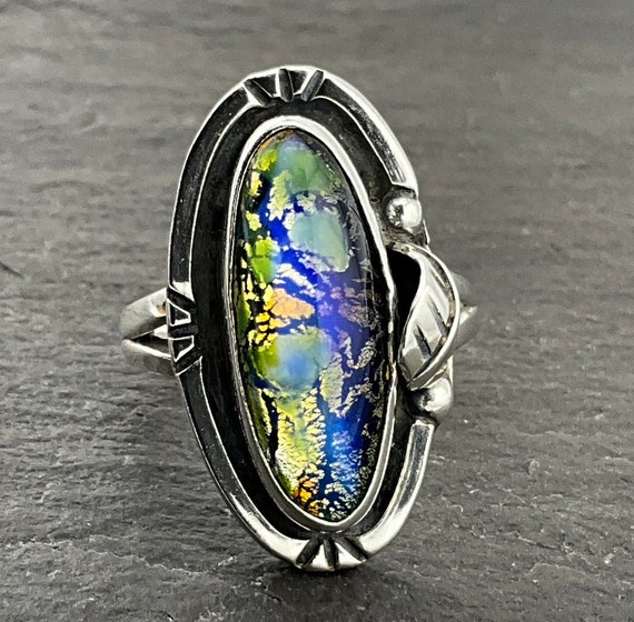 Vintage Sterling Silver Mexico Dichroic Glass Foi… - image 2