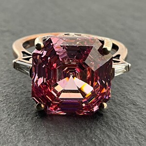 Anillo de declaración de plata de ley con circonita cúbica rosa y blanca vintage, tamaño M del Reino Unido, tamaño 6 de EE. UU., tamaño de la UE 51 1/2