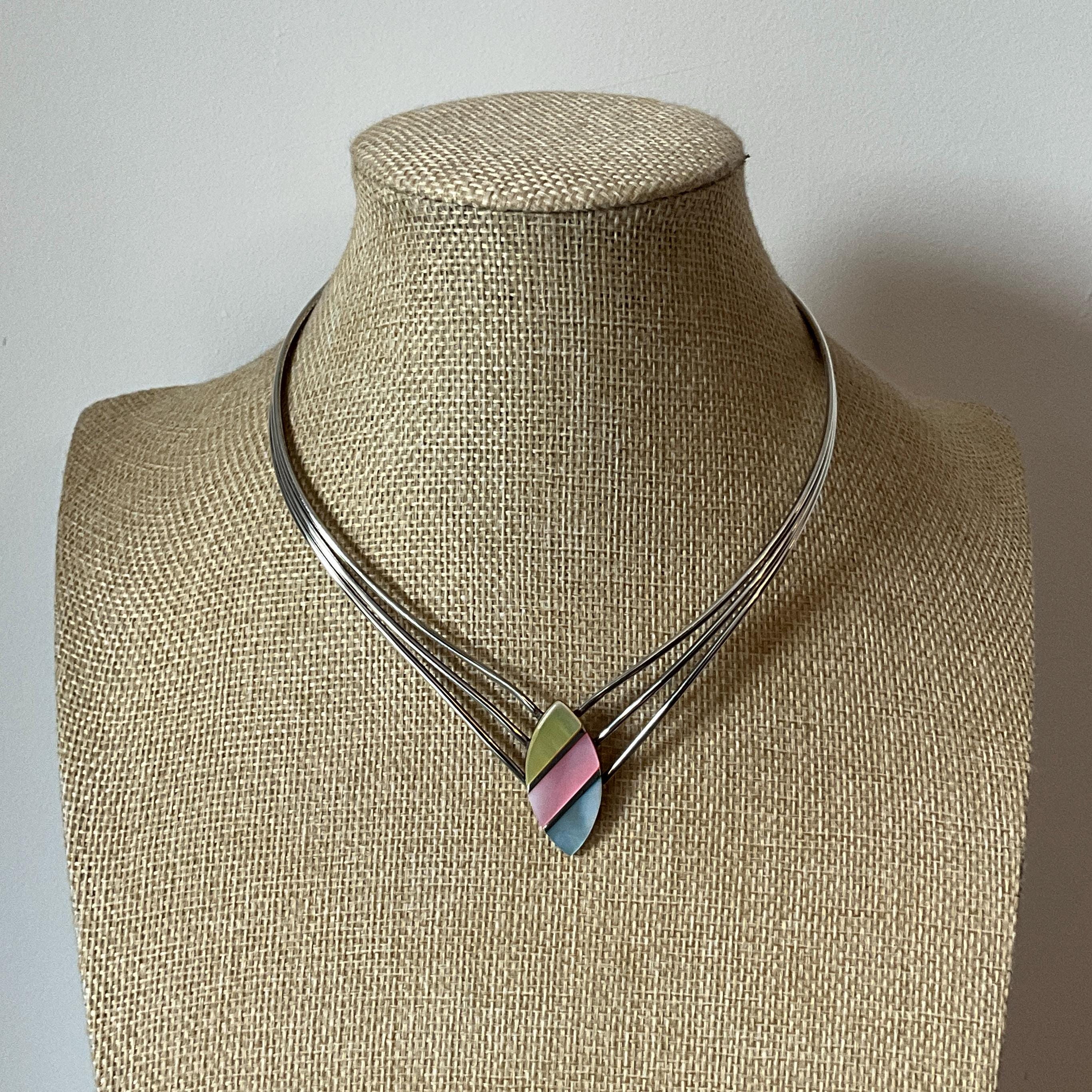 Collier Ras Du Cou En Argent Massif 925 Et Nacre - France Vers 1980 - Occasion Excellent état