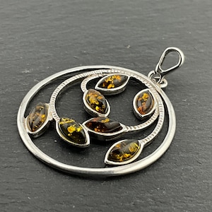 Vintage Amber Sterling Silver Fancy Swirl Pendant