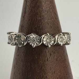 Vintage Diamond Sterling Silver Half Eternity Band Ring, UK Size M, US Size 6, EU Size 51 1/2