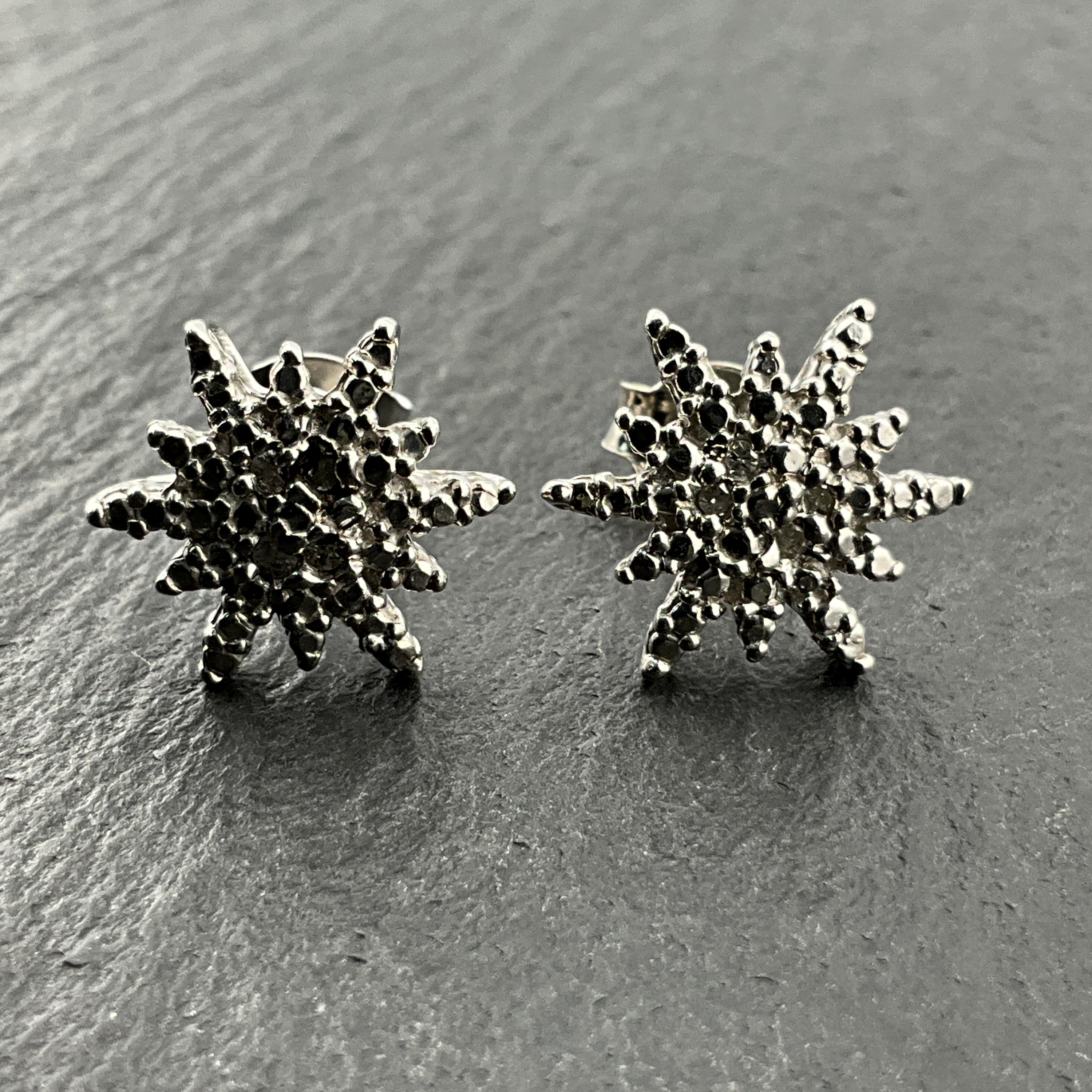 Vintage Diamond Sterling Silver Dainty Star Stud Earrings
