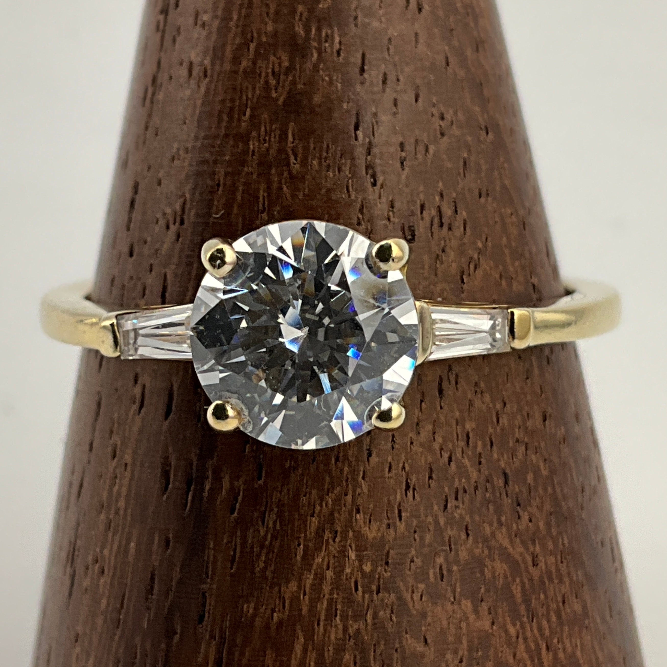 Vintage Cubic Zirconia 18ct Gold Gilded Sterling Silver Solitaire Statement Ring, UK Size V1/2, US Size 11, EU Size 64 1/4