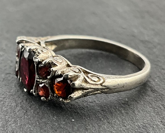 Vintage Garnet Sterling Silver Statement Ring, UK… - image 2