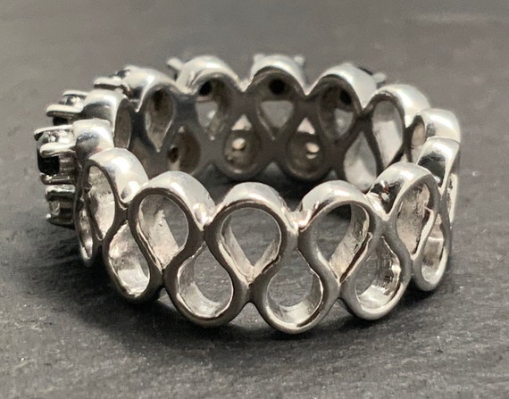 Vintage Moissanite & Onyx Sterling Silver Infinity Half Eternity Ring, UK Size L, US Size 5 1/2, EU Size 50 3/4 View 4