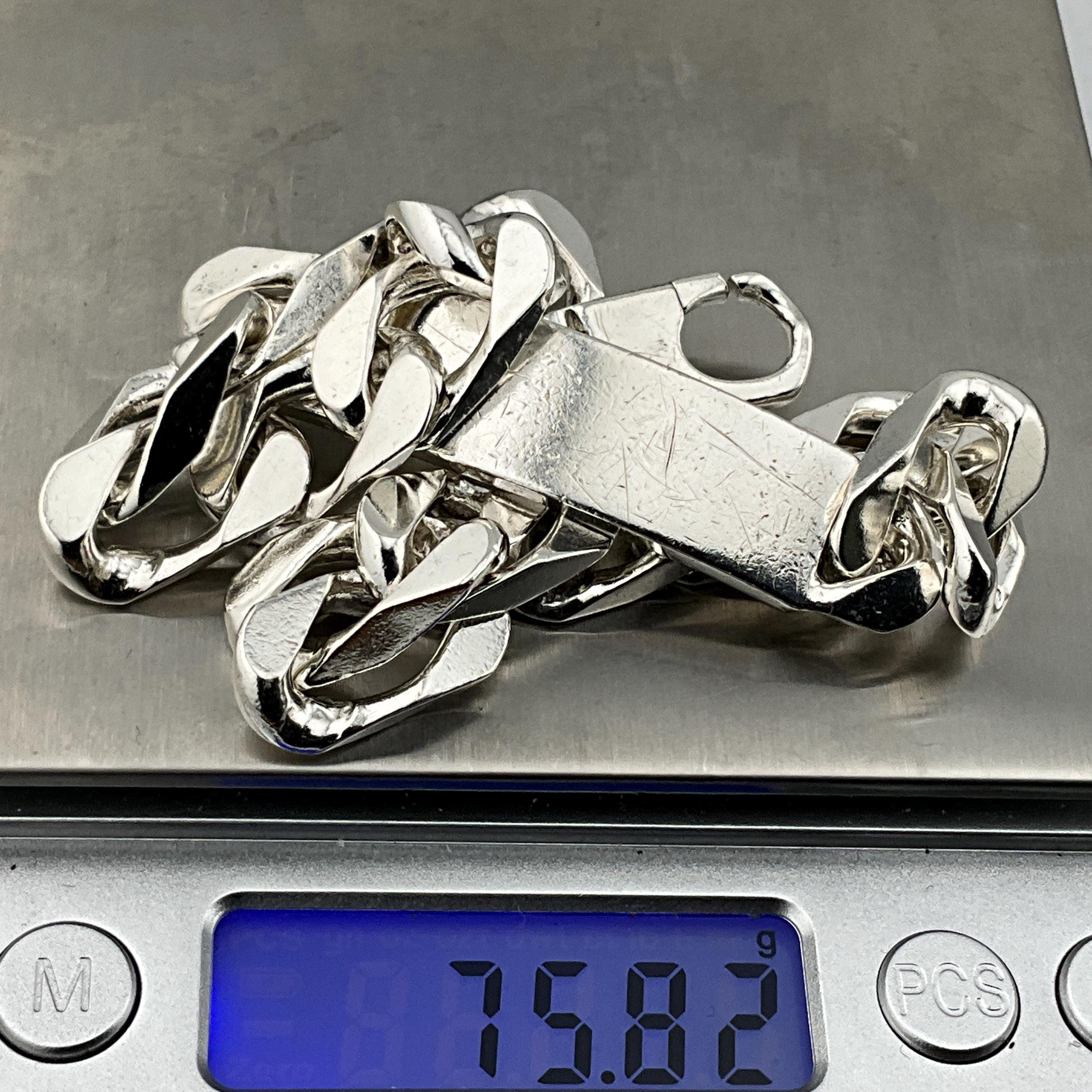 Vintage Long Chunky Sterling Silver ID Bracelet - Etsy