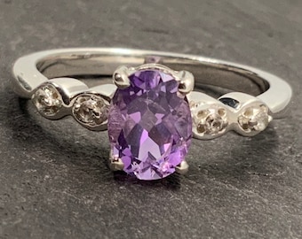 Vintage Sterling Silver Cubic Zirconia Ring, Size R