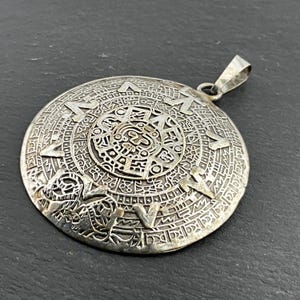 Vintage Aztec Sterling Silver Statement Pendant Necklace