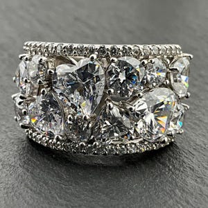 Vintage Cubic Zirconia Sterling Silver Statement Ring, UK Size O, US Size 7, EU Size 54
