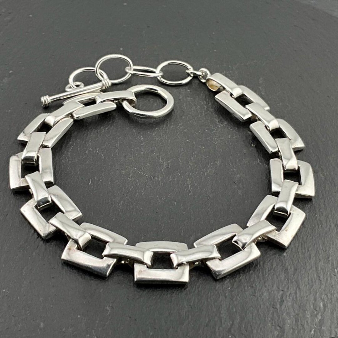 ★人気★【VINTAGE HOLLYWOOD】★Square Bold Chain Bracele.t★ Vintage Sterling Silver Square Chain T-bar Bracelet - Etsy