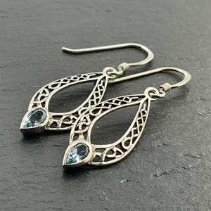 Vintage Sterling Silver Blue Topaz Dangle Earrings