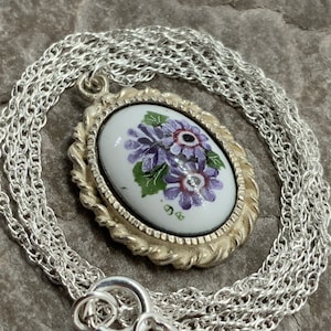 Vintage Sterling Silver Enamel Pendant Necklace