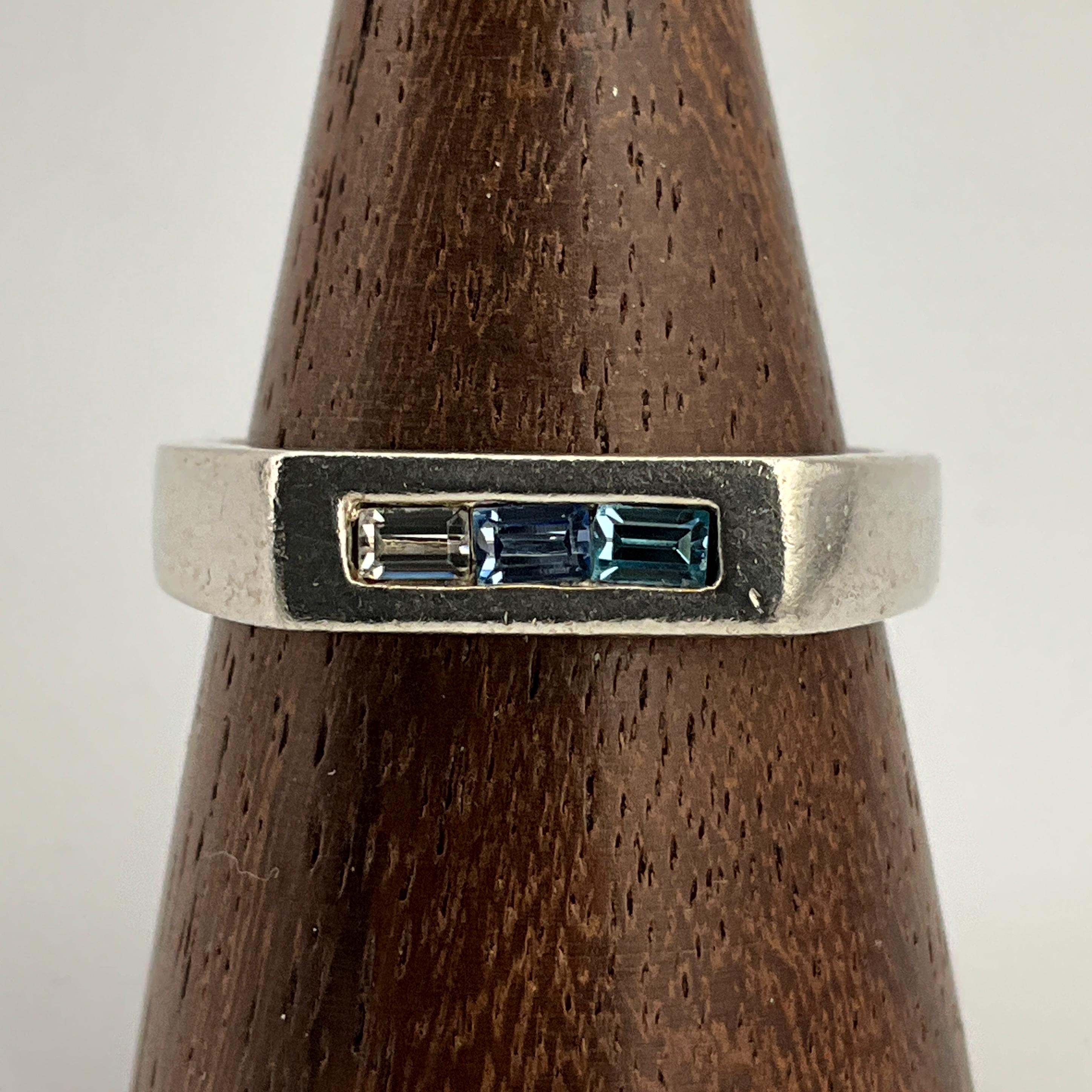 Vintage-Bandring aus massivem Sterlingsilber mit Zirkonia, UK Größe T1 / 2, US Größe 10, EU Größe 61 3/4