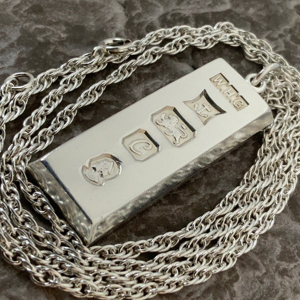 Vintage Sterling Silver Ingot Pendant Necklace