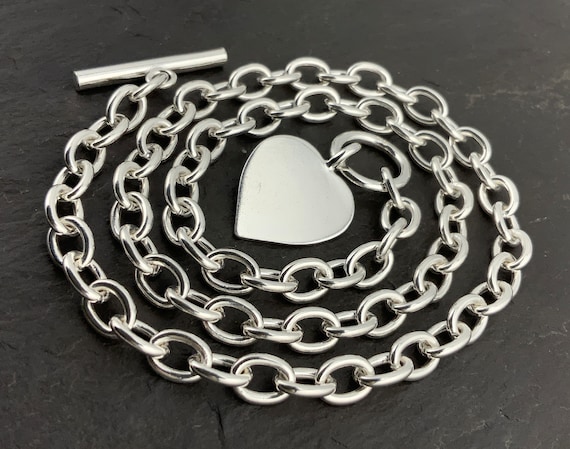 Vintage Heavy Sterling Silver T-Bar Ring Heart Ne… - image 1