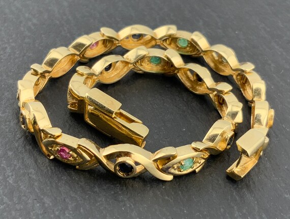 Vintage Heavy Solid 14ct Gold Ruby, Emerald & Sap… - image 4