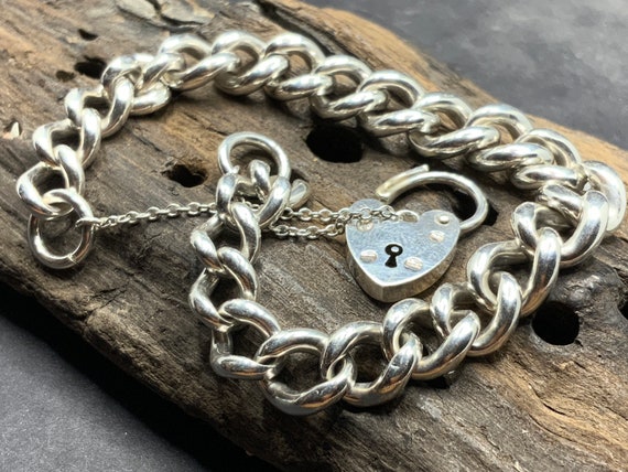 Vintage Heavy Heart Padlock Charm Bracelet