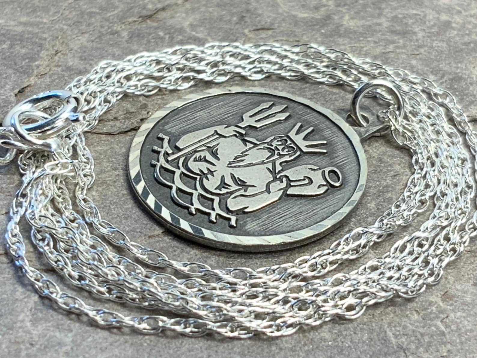 Vintage Solid Sterling Silver Zeus Pendant Necklace Etsy