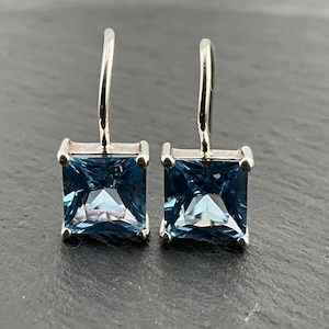 Vintage Sterling Silver Blue Topaz Dangle Earrings