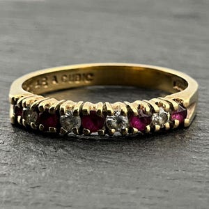 Vintage 9ct Gold Ruby & Cubic Zirconia Eternity Band Ring, UK Size O, US Size 7, EU Size 54
