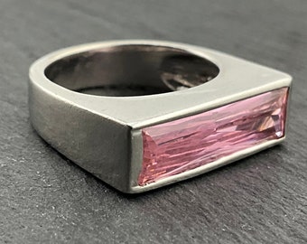 Vintage rosa Turmalin Sterling Silber Statement-Ring, UK-Größe M1/2, US-Größe 61/4, EU-Größe 52