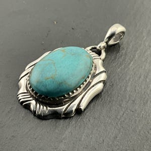 Vintage Turquoise Sterling Silver Oval Pendant