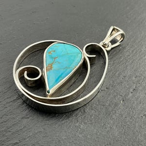 Vintage Turquoise Heavy Sterling Silver Swirl Pendant