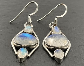 Vintage Moonstone Sterling Silver Fancy Dangle Earrings
