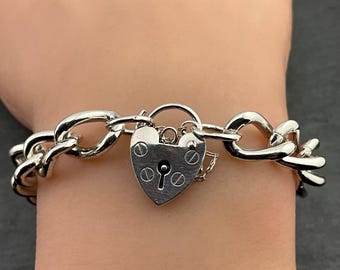 Vintage Sterling Silver Heart Padlock Charm Bracelet - Etsy