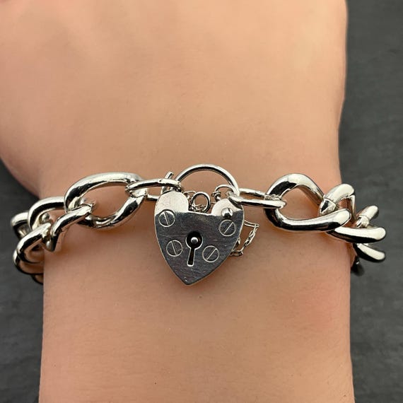 Vintage Sterling Silver Heart Padlock Charm Bracelet - Etsy