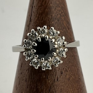 Vintage Platinum Diamond & Sapphire Cluster Ring, UK Size M, US Size 6, EU Size 51 1/2