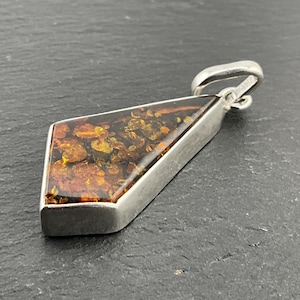 Vintage Amber Sterling Silver Abstract Pendant