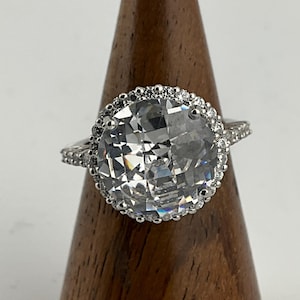 Vintage Zirkonia Sterling Silber Halo Statement Ring, UK Größe L, US Größe 5 1/2, EU Größe 50 3/4